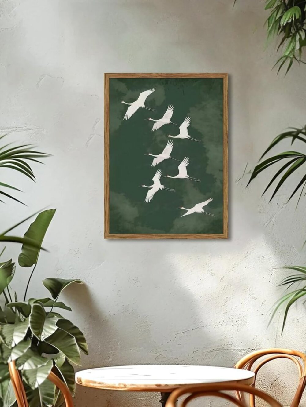 Framed Japanese Flying Cranes Wall Art, Vintage Bird Pictures Wall Decor Paintin - Picture 2 of 9